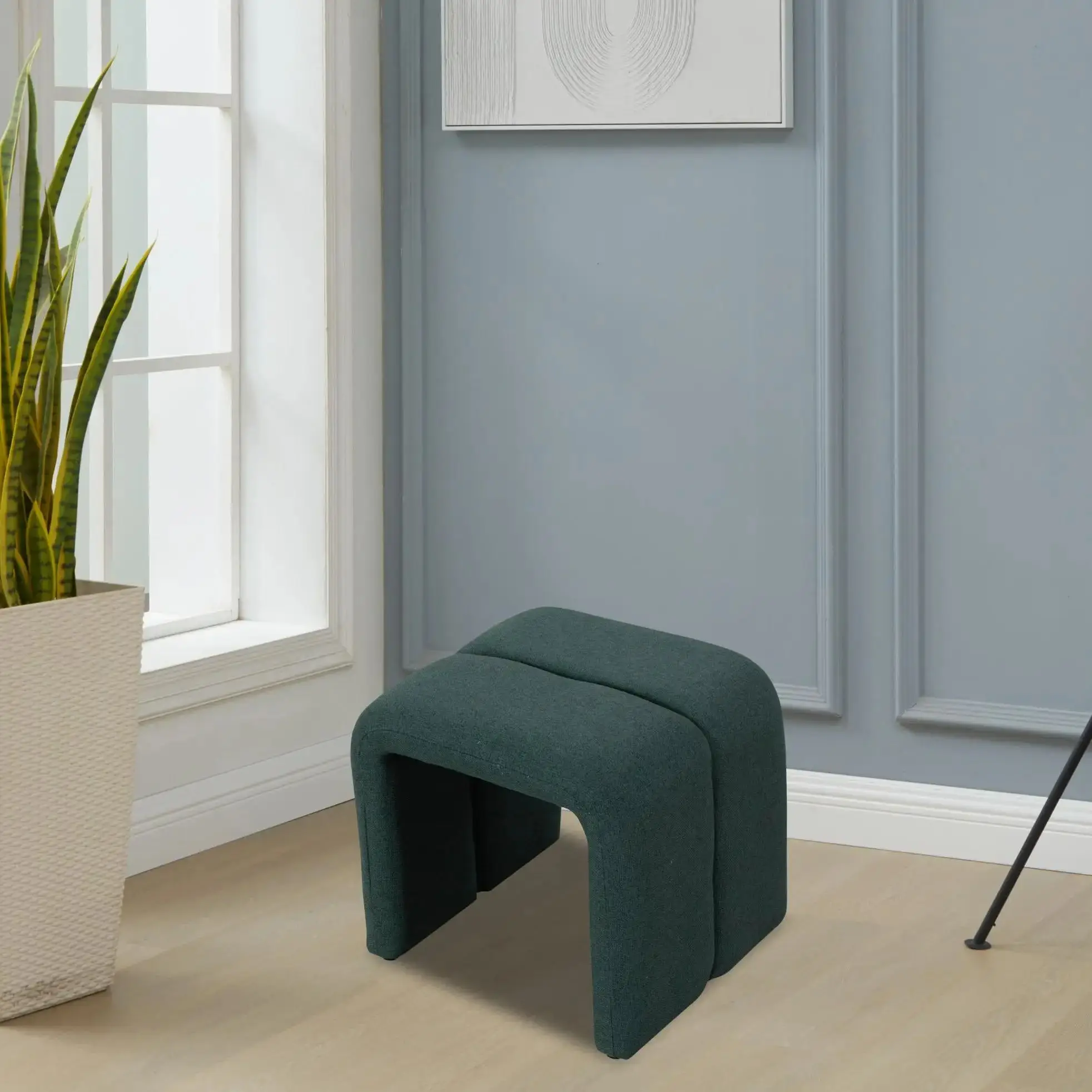 Ottoman Bench Set,Modern Upholstered Bench Including Four Benches,Deep Green U-Shape Ottoman & White Mushroom-like Ottoman image 6