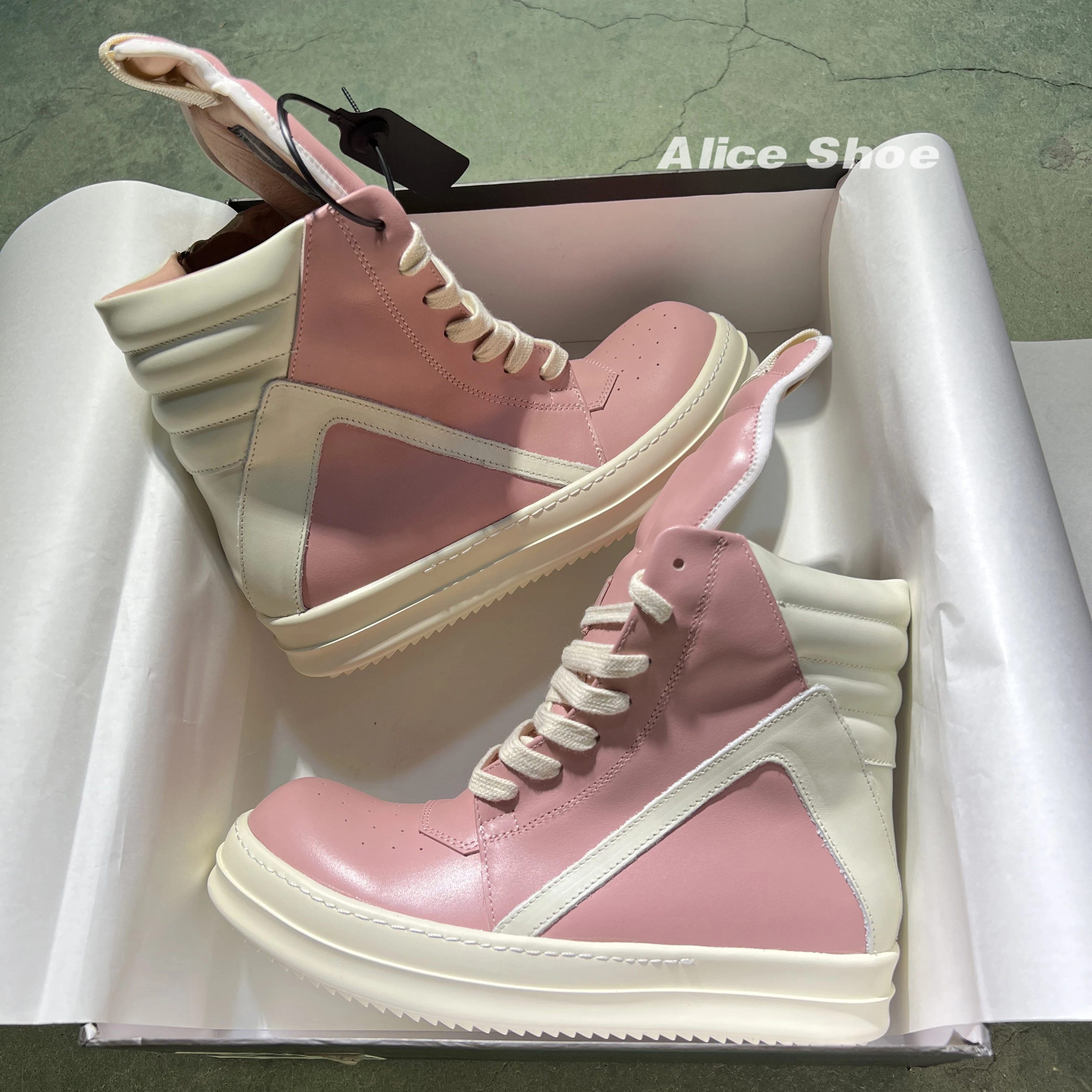 Brand Men Shoe Casual High Top Women Sneaker Leather ricks Lace Up Pink Geobasket Zip Owen Street Designer Flat Ankle Boot