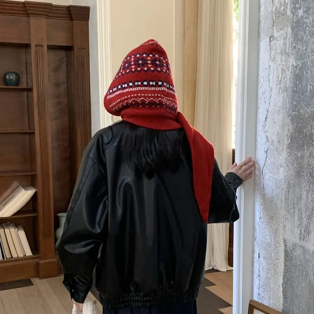 

Модный пуловер, жаккардовая шапка-балаклава, стильная красная шапка для защиты ушей, теплая ветрозащитная шапка с капюшоном, уличная одежда