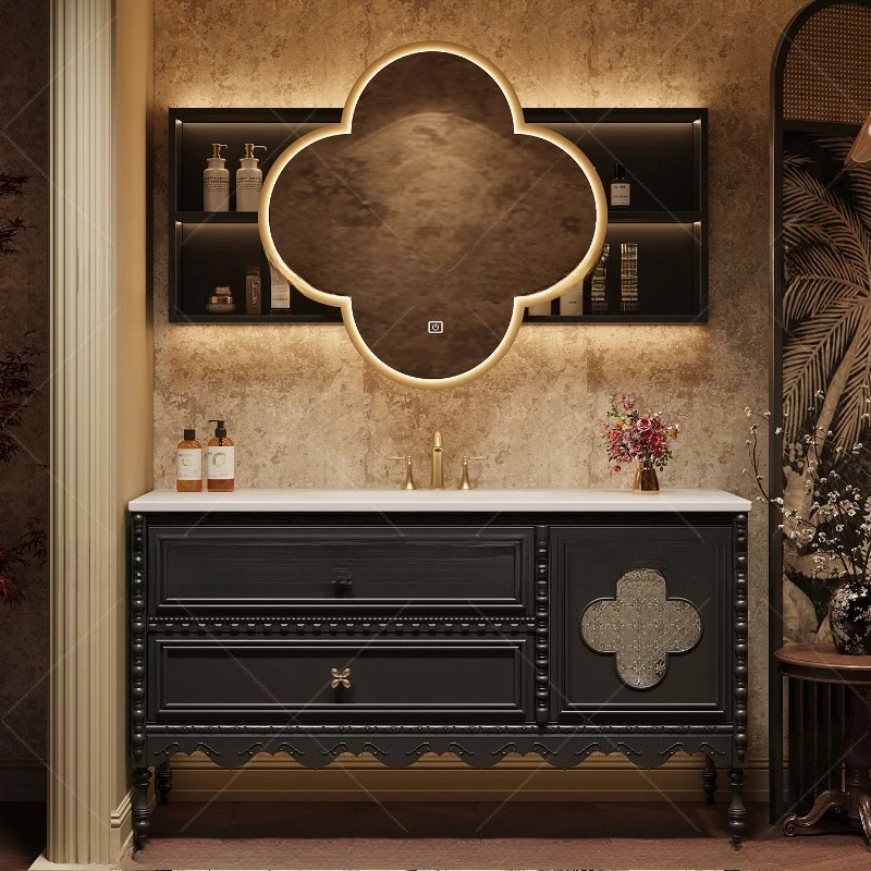 Floor-to-ceiling bathroom rock slab washstand hand washbasin cabinet customization