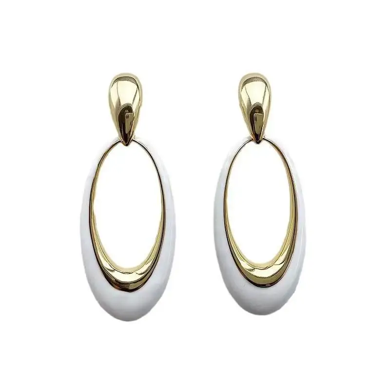 Boucles d'Oreilles Géométriques Creuses en Glaçure de exacttelettes pour Femme, Grandes Boucles d'Oreilles Exagérées, Bijoux de Style Européen et Américain, Décor de Fiançailles, 1 Paire
