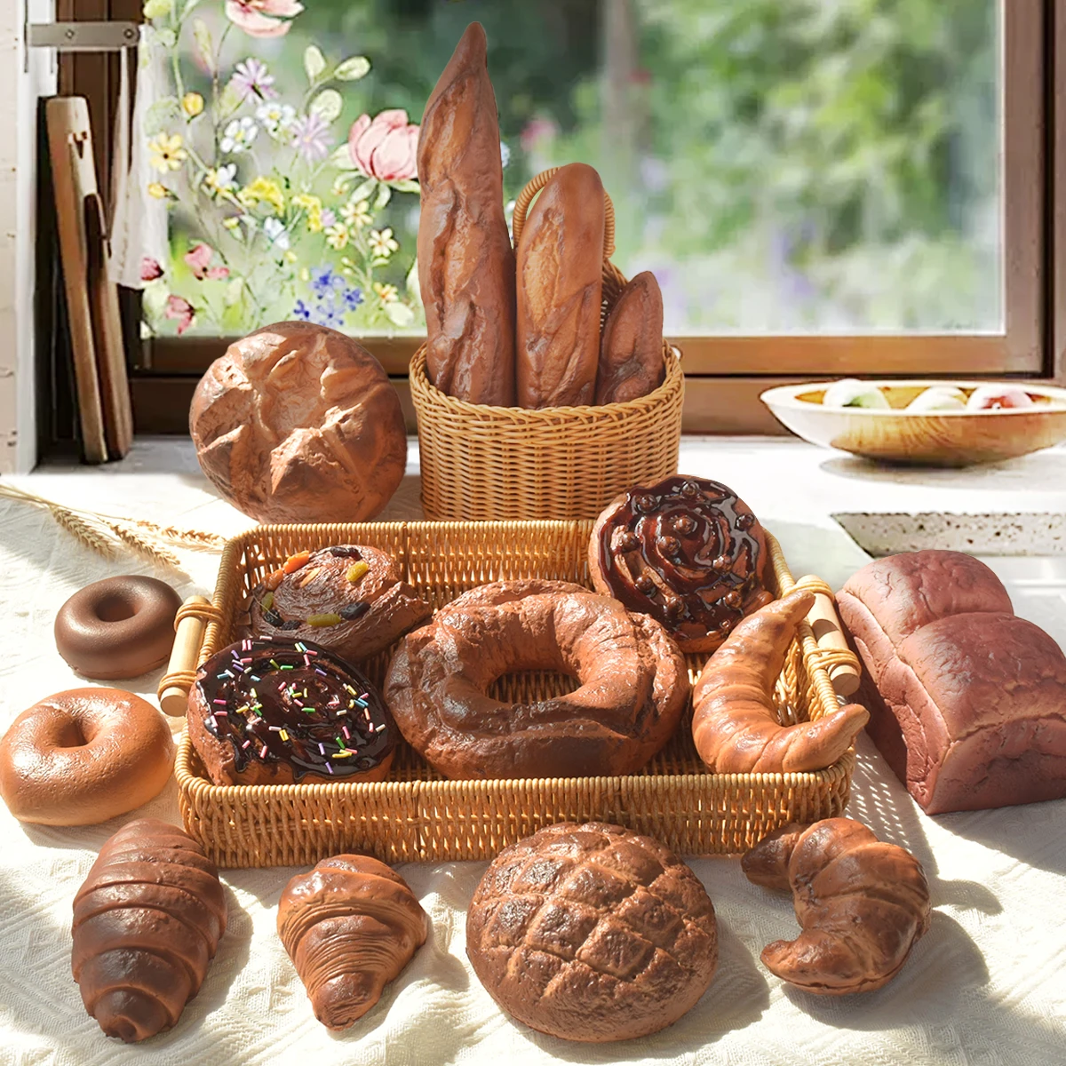 Pan de chocolate falso de PU realista, accesorio decorativo de panadería para exhibición de cocina, decoración de mesa de postre, cafetería y fiesta