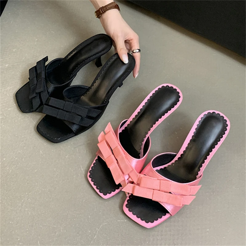 Eilyken 2024 New Arrivals Women Slipper Fashion Bow-knot Thin Heel Open Toe Slip On Dress Elegant Sandal Mules Slides Shoes