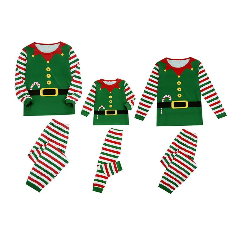 

Matching Family Christmas Pajamas Cozy Long Sleeve Round Neck Tops with Striped Print Jogger Pants for Parent and Child