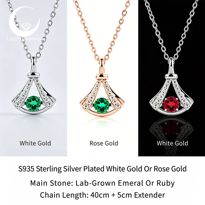 

Lab Grown Emerald and Ruby Pendant Necklace S925 Silver Rose Gold Plated, Luxury Jewelry for Daily Wear