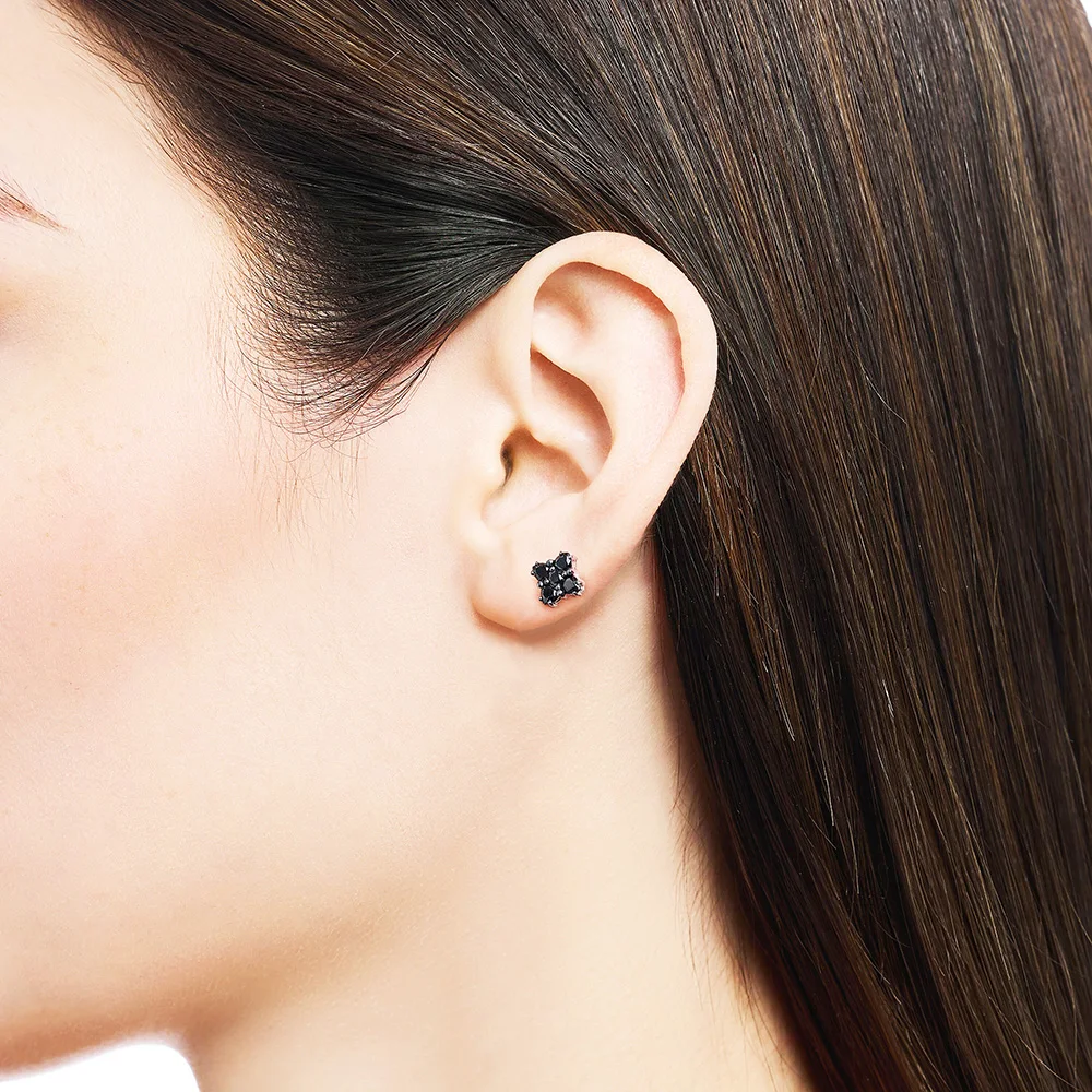 Stud Earrings Black Flower Europe Style Glam Fine Jewerly For Women Vintage Gift In 925 Sterling Silver