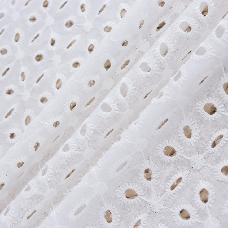 Soft White Pure Cotton Fabric Eyelet Embroidery Cotton Fabric for Dress,Shirts,Children Cloth,Curtain,Decor, by the Yard