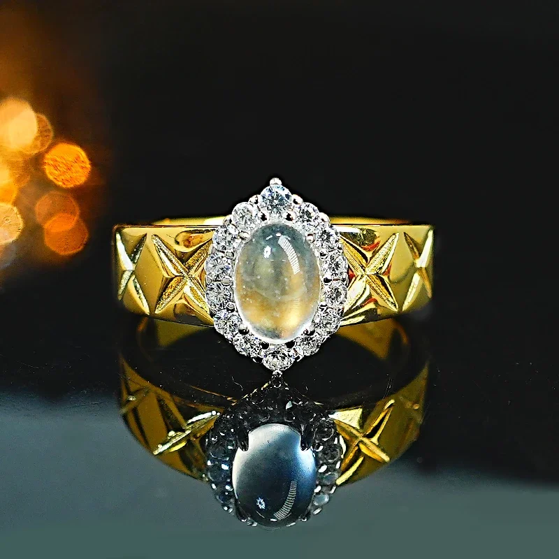 

New China-Chic 925 Silver Jade Ring Inlaid with High Carbon Diamond Temperament Niche Design Versatile Retro Luxury Wedding Jewe