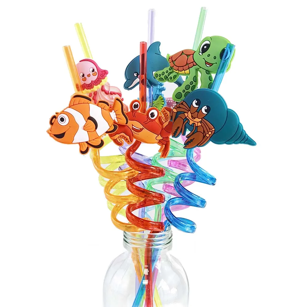 Reusable Sea Animal Straws for Sea Party Favors 8 PCS Plastic Ocean Creature Drinking Straws for Kids Beach Ocean Themed Party