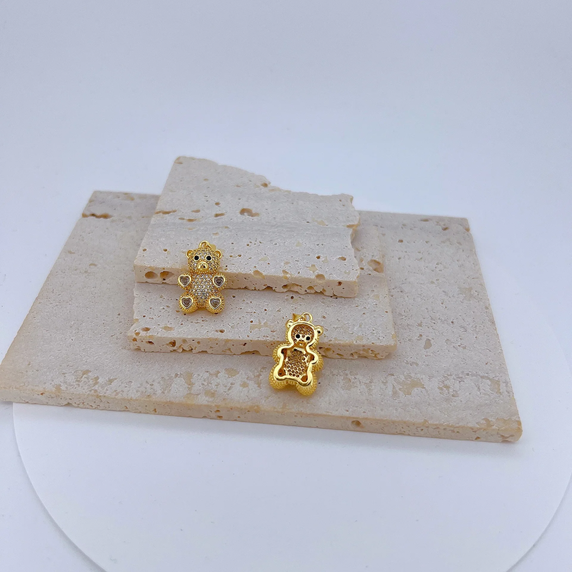 3Pcs Bear Pendant Diy Jewelry Making Supplies Inlay Colorful Zircon Cross Plated Necklace Accessorie High Quality Gift Wholesale