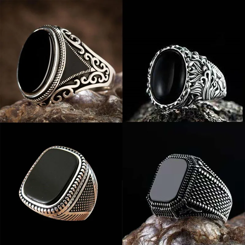 Punkboy Vintage Shaped Geometric Oval Black Glossy Men\'s Ring For Anniversary Party Wedding Male Rings Jewelry Accessories 6-14