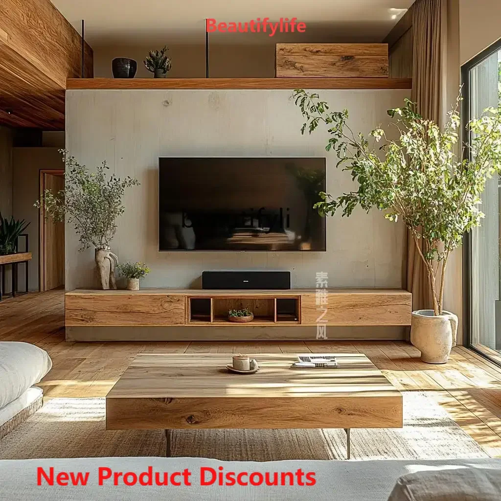 

S Light luxury TV cabinet walnut color Italian Nordic home living room wabi sandy wind floor cabinet