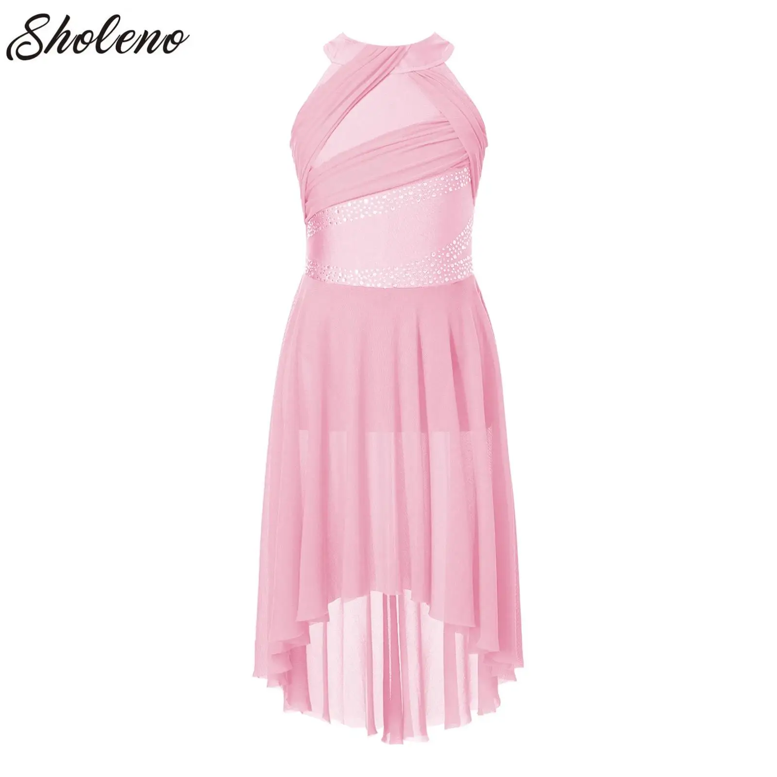 

Kids Girls Ballet Dance Dress Shiny Rhinestone Ruched Leotard Tutu Dancewear for Modern Lyrical Latin Gymnastics Figure Skating