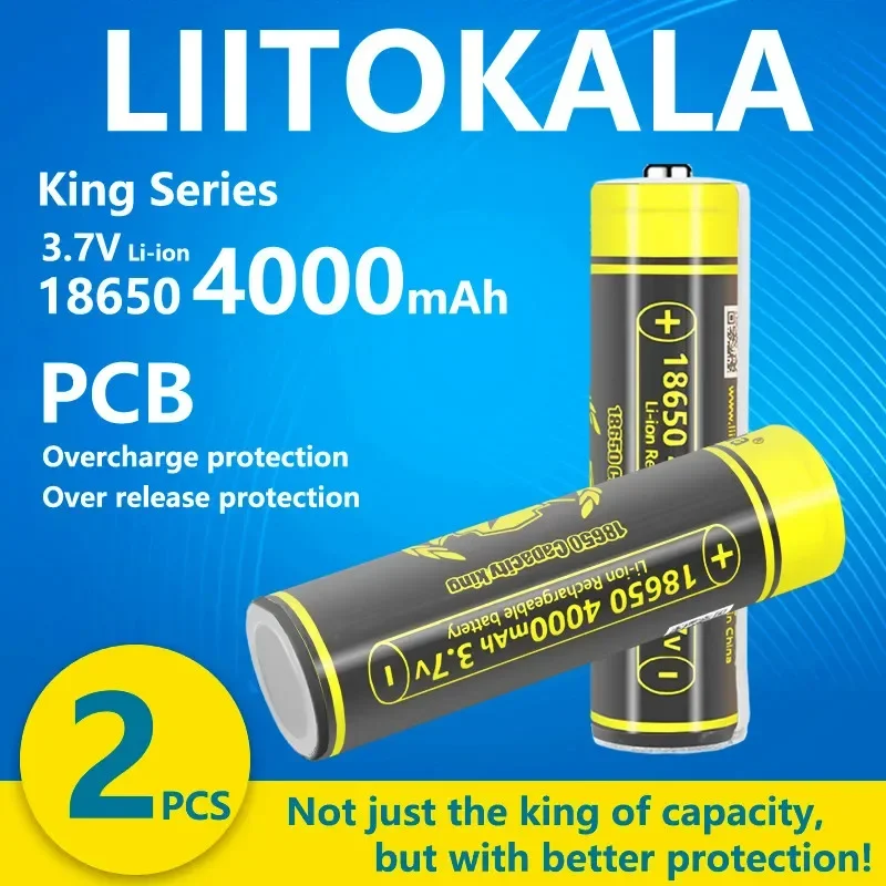 LiitoKala KING4000-PCB 18650 배터리, 3.7V 4000mAh 리튬 이온 충전식 배터리, 고출력 방전, 30A 더 큰 전류, 2 개