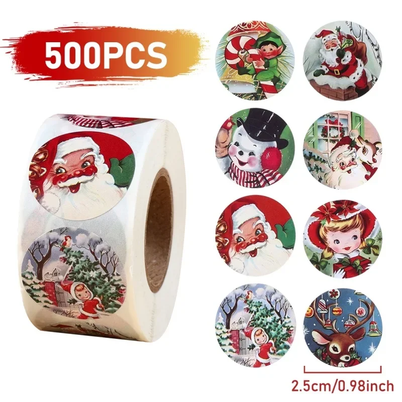 

500pcs 1inch Christmas Stickers for Envelope Round Merry Christmas Stickers Christmas Gift Decor Stickers DIY