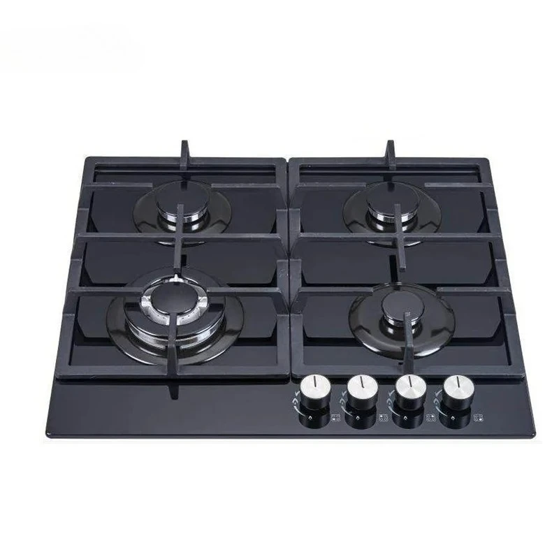 موقد غاز مكون من 4 شعلات - 8 مم من الزجاج المقسى المدمج في سطح الطاولة للمطبخ المنزلي، شعلات من الفولاذ المقاوم للصدأ عالية الكفاءة