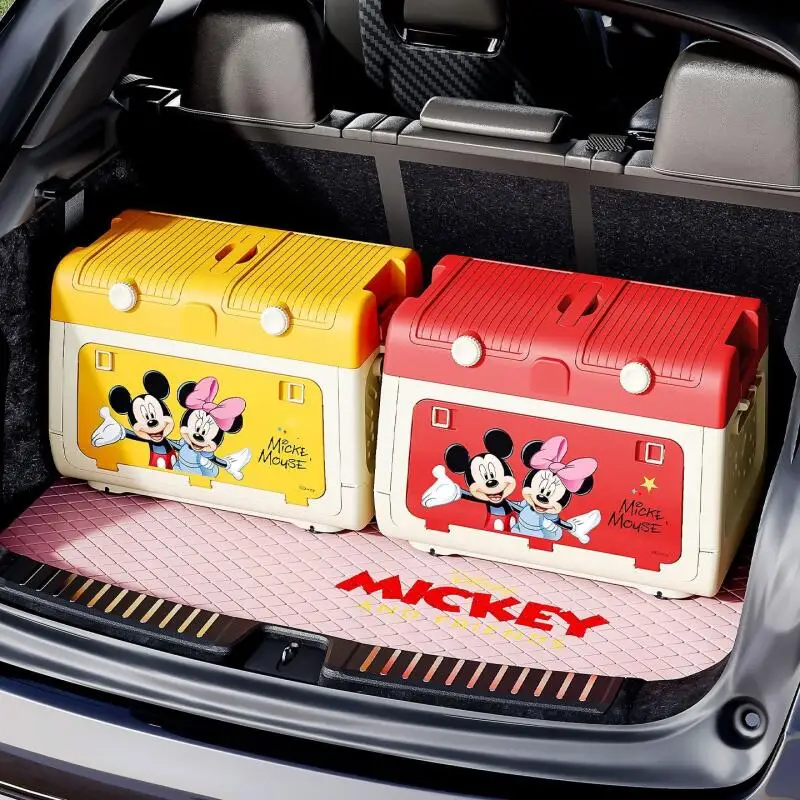 Caja de Almacenamiento para Camping al Aire Libre Autorizada por Disney, Organizador de Coche de Mickey y Minnie, Caja de Almacenamiento Plegable Grande y Bonita para Maletero