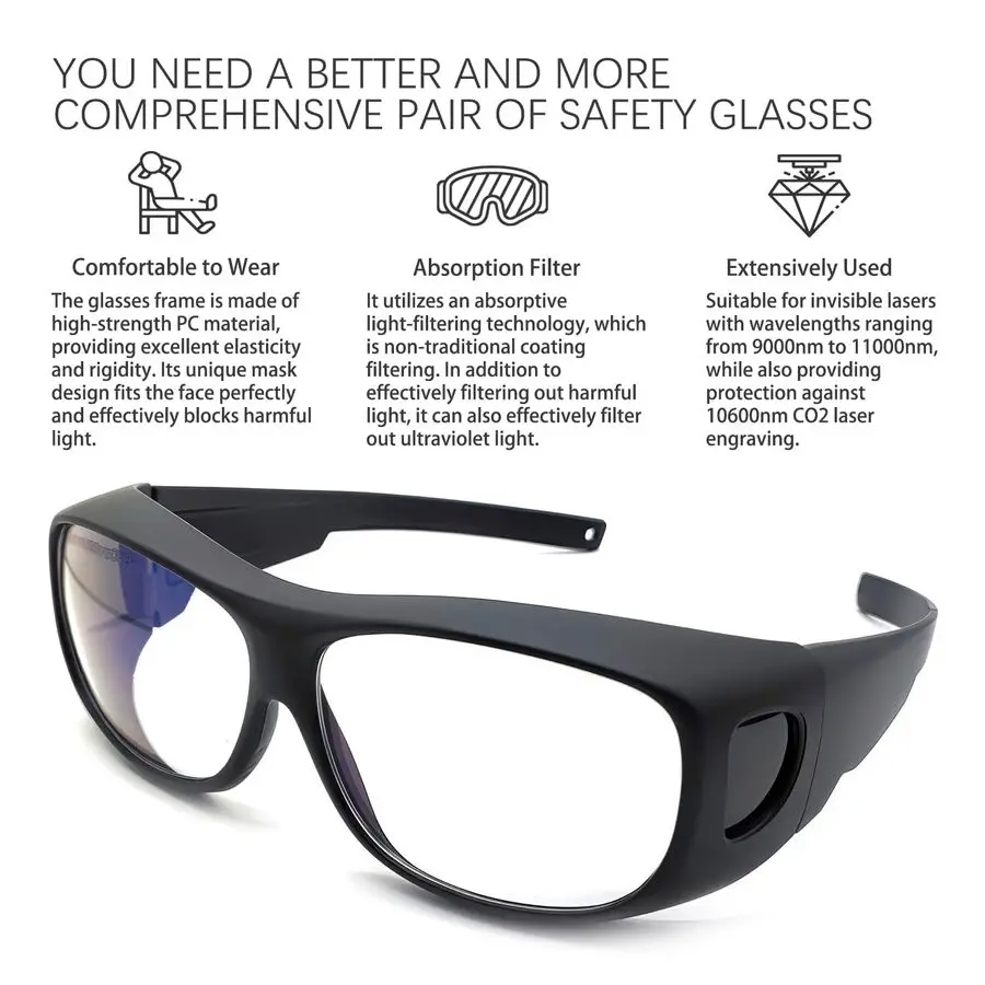 نظارات حماية العين بالليزر، 9000nm11000nm 10600nm نظارات حماية السلامة الطول الموجي OD 5، تقنية التصفية عن طريق Ab