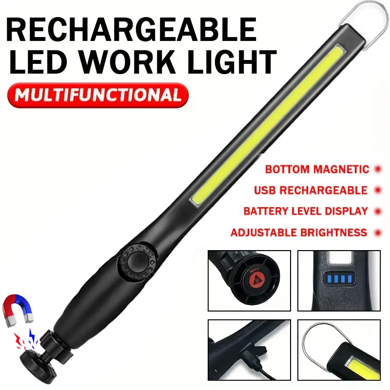 

Перезаряжаемый светодиодный рабочий фонарь COB, портативные фонарики с магнитным основанием и крючком, инспекционный фонарь для домашнего кемпинга, аварийного ремонта