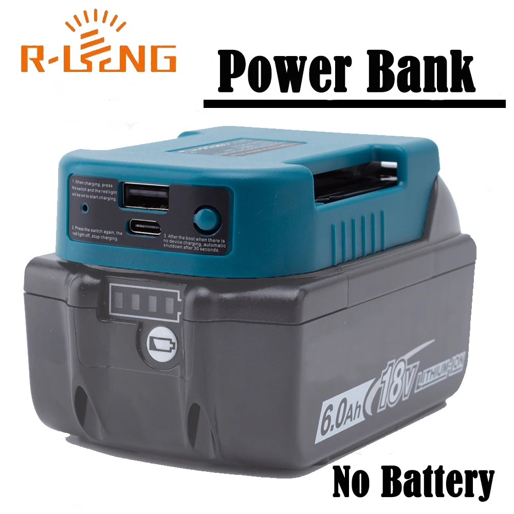 Power Bank For Makita 18V Battery BL1840 BL1850 BL1860 Charger With USB With Type-C Holder Adapter Fast Charging