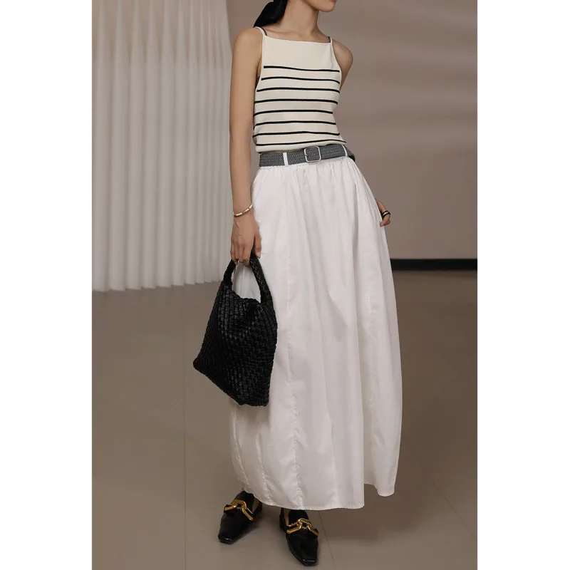 Summer Pure Cotton Long Bud Skirt Women High Waist Solid Color Loose Swing Long Skirts