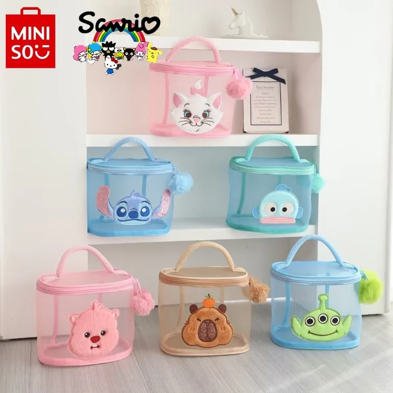 

Disney 2025 New Women's Makeup Bag Fashionable High Quality Grid Travel Storage Bag Cartoon Versatile Multi Functional Handbag