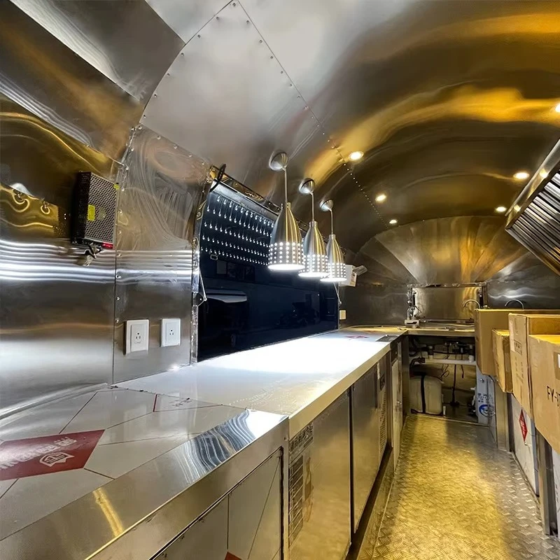 Food Truck Trailer Stainless Steel Mobile Catering Bar Fried Chicken Burrito Pizza Fast Food Truck Fully Equipped  Customized