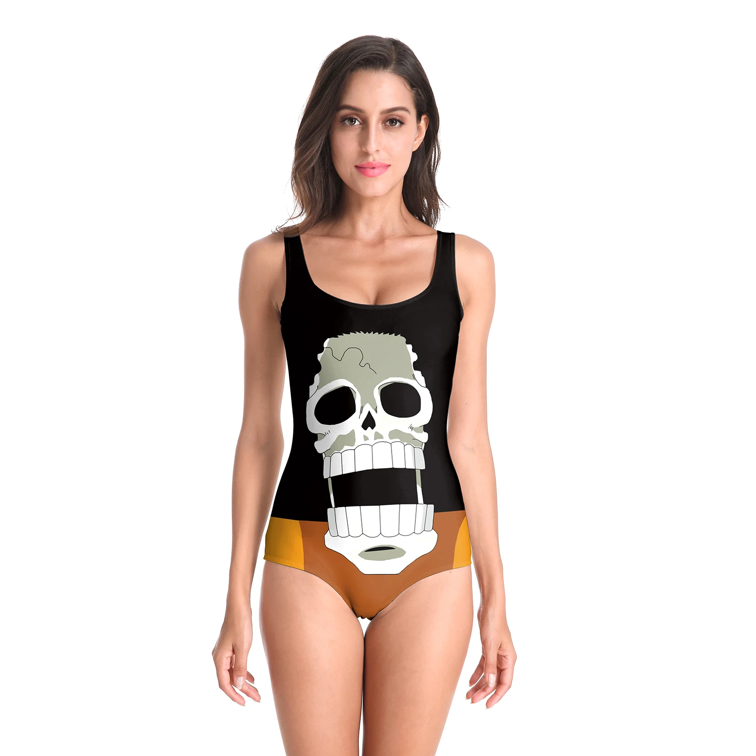 

Nadanbao One Piece Swimwear Woman Swimsuits Elastic Sleeveless Horror Skull Print Backless Clothing Bodysuit Surfing Beachwear