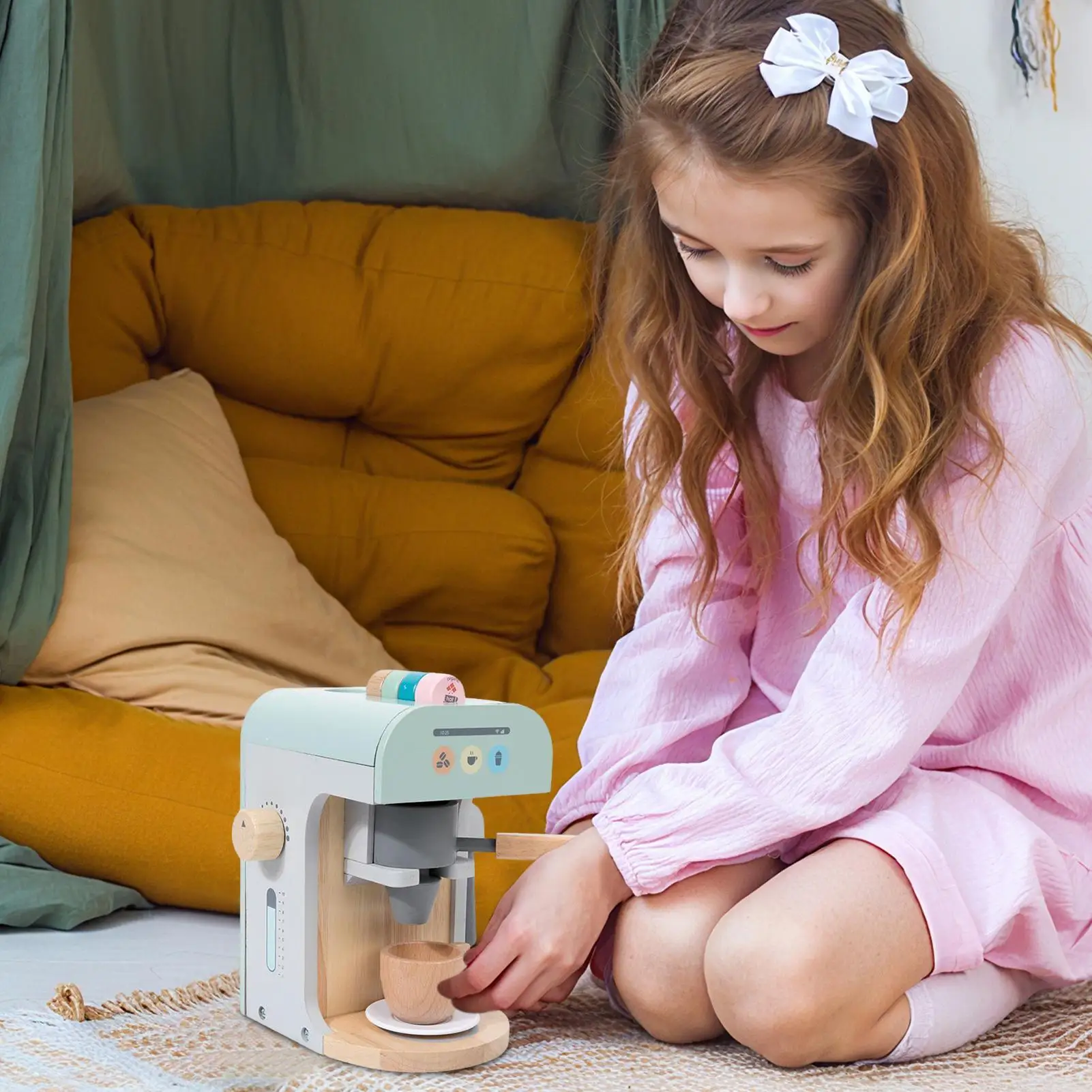 Toy Coffee Maker For Kids Wooden Coffee Maker Kitchen Play Toys Educational Toys Imaginative For Toddler Kids Girls Boys Indoor