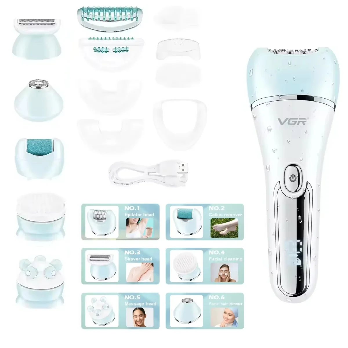 

VGR Epilator Electric Shaver Bikini Hair Trimmer Facial Hair Removal Lady Callus Body clean Brush Leg Hair Remover for Women