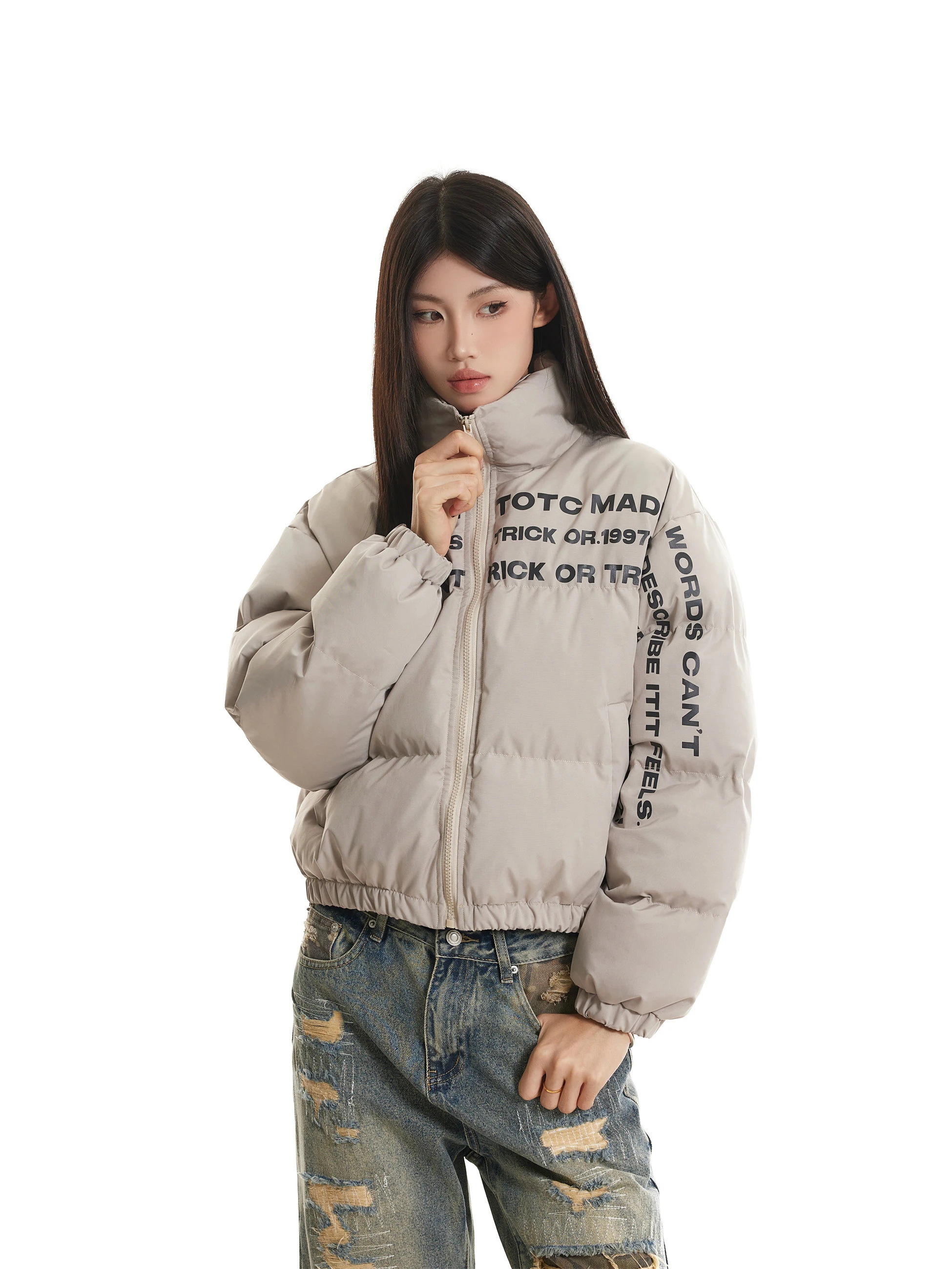 

plus Size Winter Thiened Warm Cotton Jaet Street Sle Women's Coat Stand Collar Letter Print Casual All-Match Outerwear