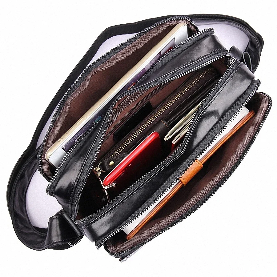 100% Genuine Leather Guarantee Crossbody Bag Zipper Ipad Men Messenger Clutch Bag Wallet Small Flap Male Bag LI-1988