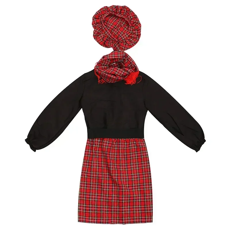 HN8 Kids Schotland Jurk Halloween Kostuum Voor Meisjes Jongens Schotten Kilt Carnaval Party Cosplay Festival Geruite Rok Hoed Sjaal) 4Dc