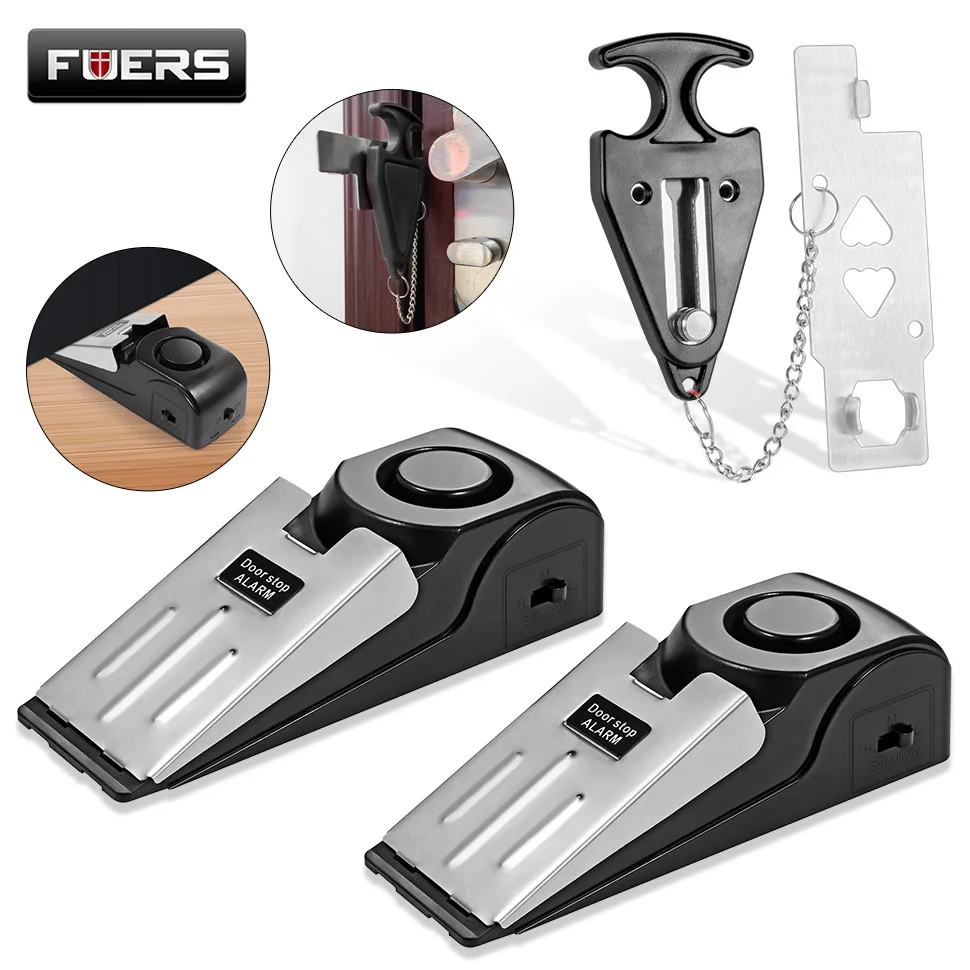 FUERS Wireless Door Stop Alarm With Portable Door Lock 120 dB Siren Travel Door Stopper Door Wedge Alarm for Hotel Home Security