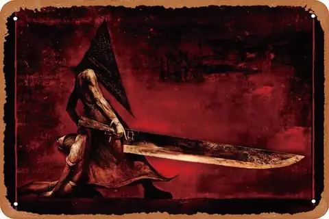 Pyramid Head, Silent Hill, Evil, Sword, Video Game, Dark 12 x 8 inch Game Vintage Metal Tin Logo Vintage Metal Logo Fun Family F