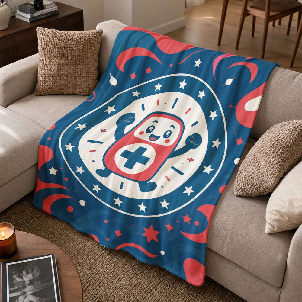 Cute First Aid Cross Heart Throw Blanket for Sofa Couch Decorative Plush Home Decor Gift novelty Blue Red Fabric Cozy Throws