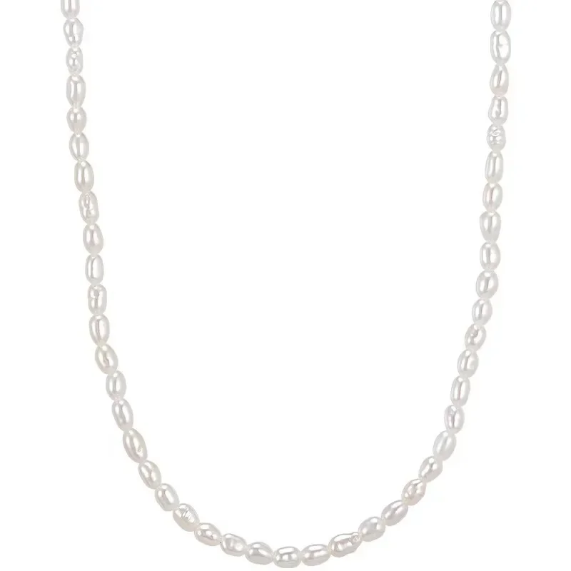 YWYC 2.5-3.5mm Rice Shape Freshwater Pearl Necklaces 40cm Length 925 Sterling Silver Collar Necklaces for Women Jewelry Gift 5
