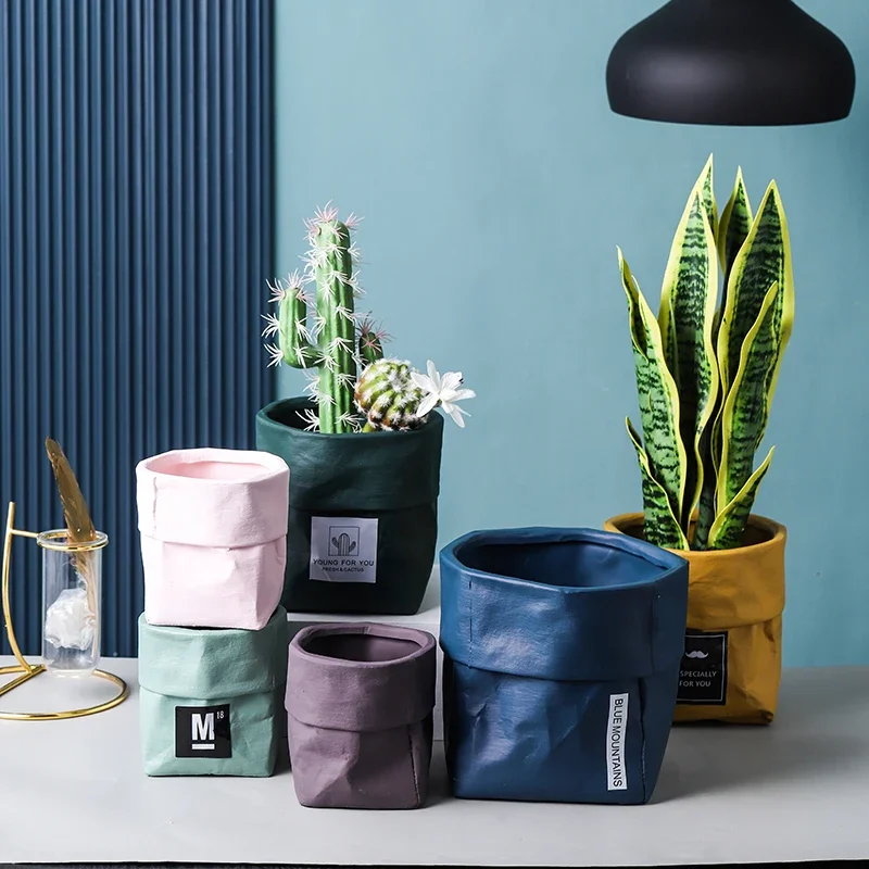 Ceramic Plant Pot Kraft Paper Bag Flower Pot For Garden Decoration Outdoor Flower Vase Macetas Cactus