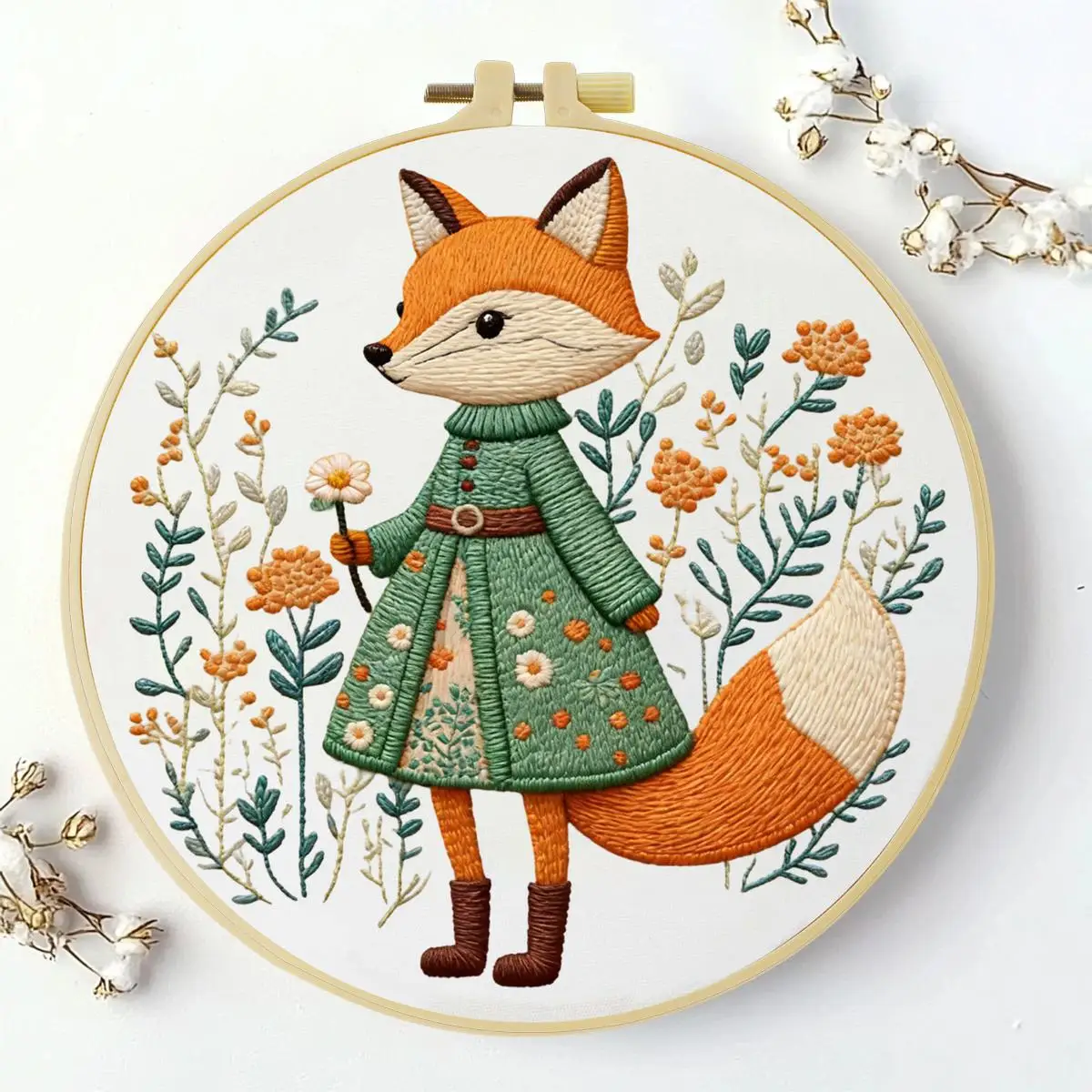 1 Stück 20x20 cm/15x15 cm 7,87/6,3 Zoll Rotes Hirsch Stickerei Starter-Kit DIY-Kit Stickerei-Set für Anfänger – Detail 5