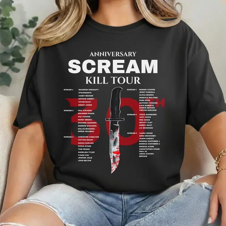 Scream 7 Kill Tour 2026T 30th Anniversary Horror Movie Pattern Retro Ghost Killer Men Neutral Cotton T-Shirt Comfortable Summer