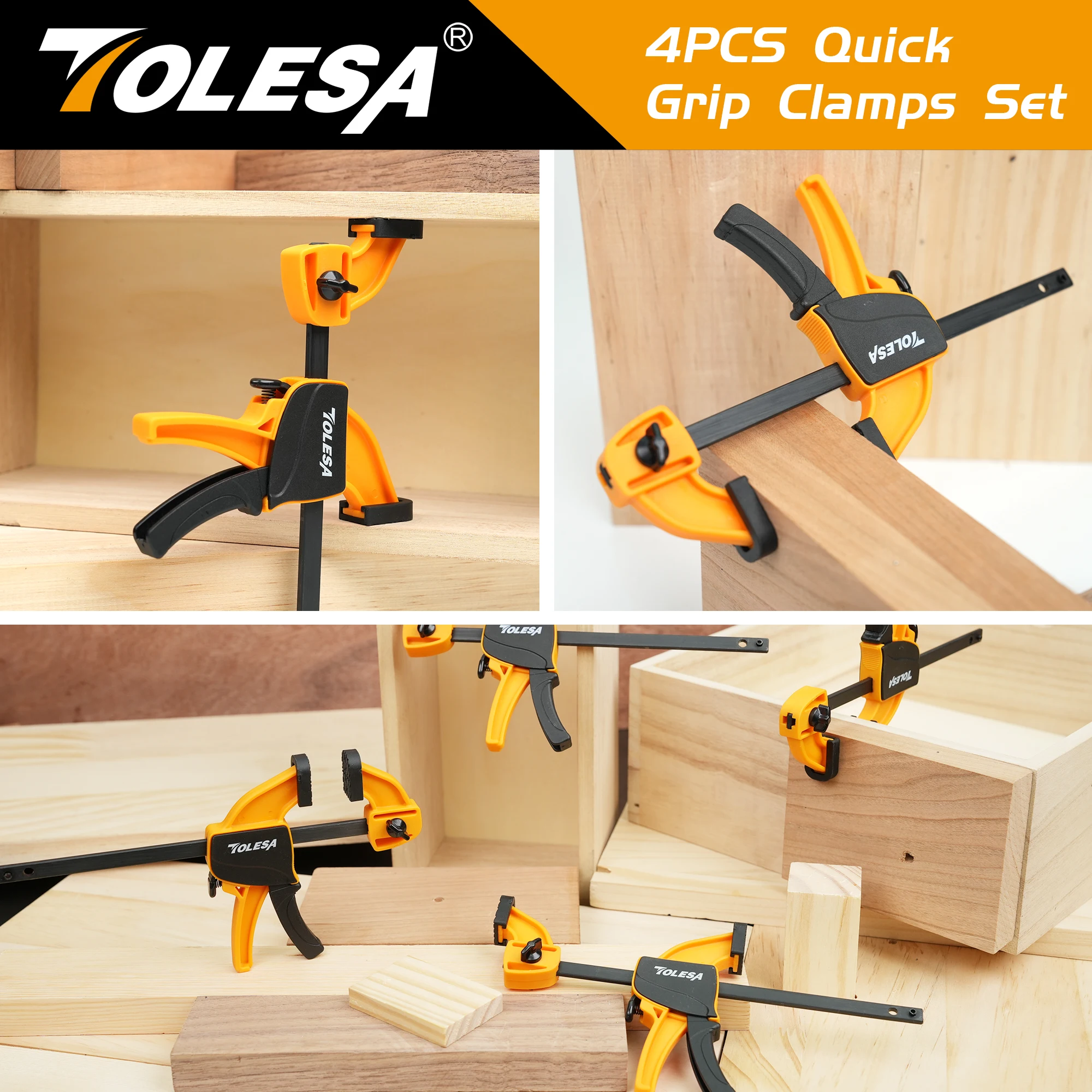 TOLESA 4-Inch Woodworking Clamps 4PCS Bar Clamps Quick Grip Clamps Mini F Clamp One Handed Ratchet Clamps for Wood Work