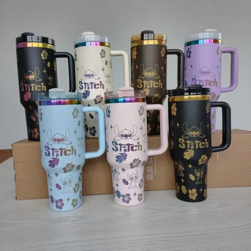

Disney Stitch 40oz Water Cup Cute Women Accessories Cartoon Anime Printed Car Water Bottle Handle Insulation Girl Gift Wholesale