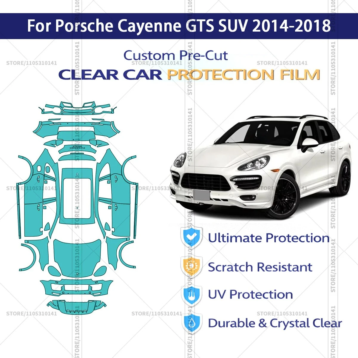 

Защитная пленка PPF для Porsche Cayenne GTS SUV 2014-2018, прозрачная, предварительно вырезанная, для полной оклейки автомобиля