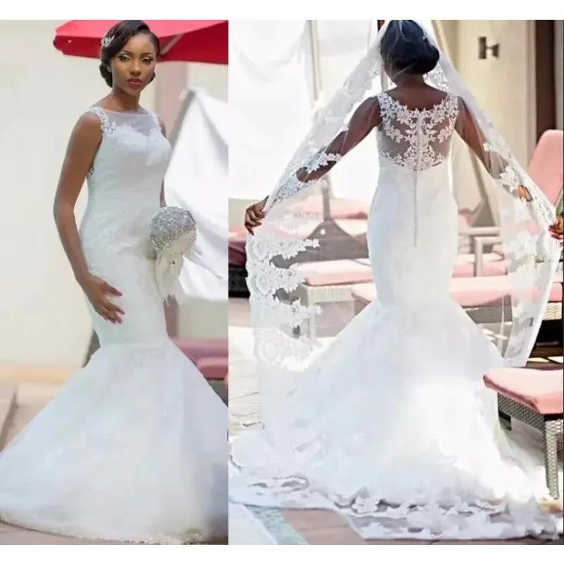 

Customized Nigerian Wedding Dresses Sheer Straps Sequins Mermaid Court Train Elegant Arabic Muslim Plus Size Bella Naija Illusio