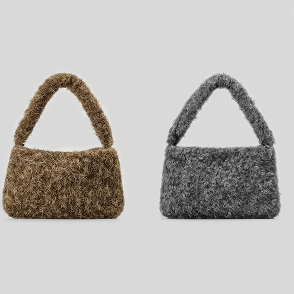 

Women Plush Handbag New Autumn Winter Faux Lamb Fur Chain Crossbody Bag Strap Single Shoulder Inner PU Leather Small Square Bag
