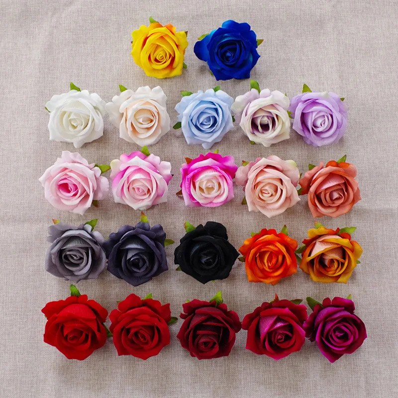 5/10 Uds. Cabeza de flores de rosas artificiales de 7cm para decoración del hogar de boda flores falsas cabeza de rosas suministros de corona DIY
