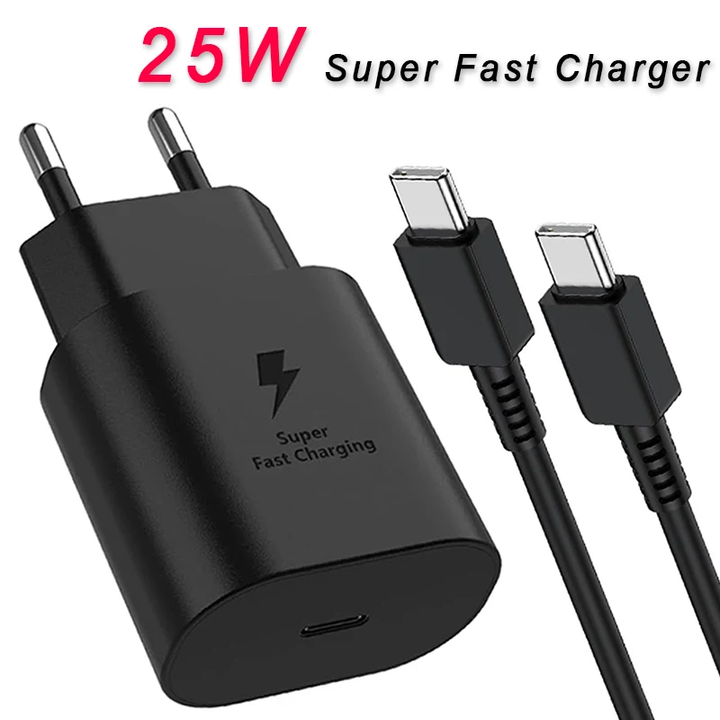 Cargador Samsung de 25W con Carga Súper Rápida, Adaptador EU Tipo C, Cargador Original para Samsung Galaxy S26 S25 S24 Ultra Plus A56 A55 A05s