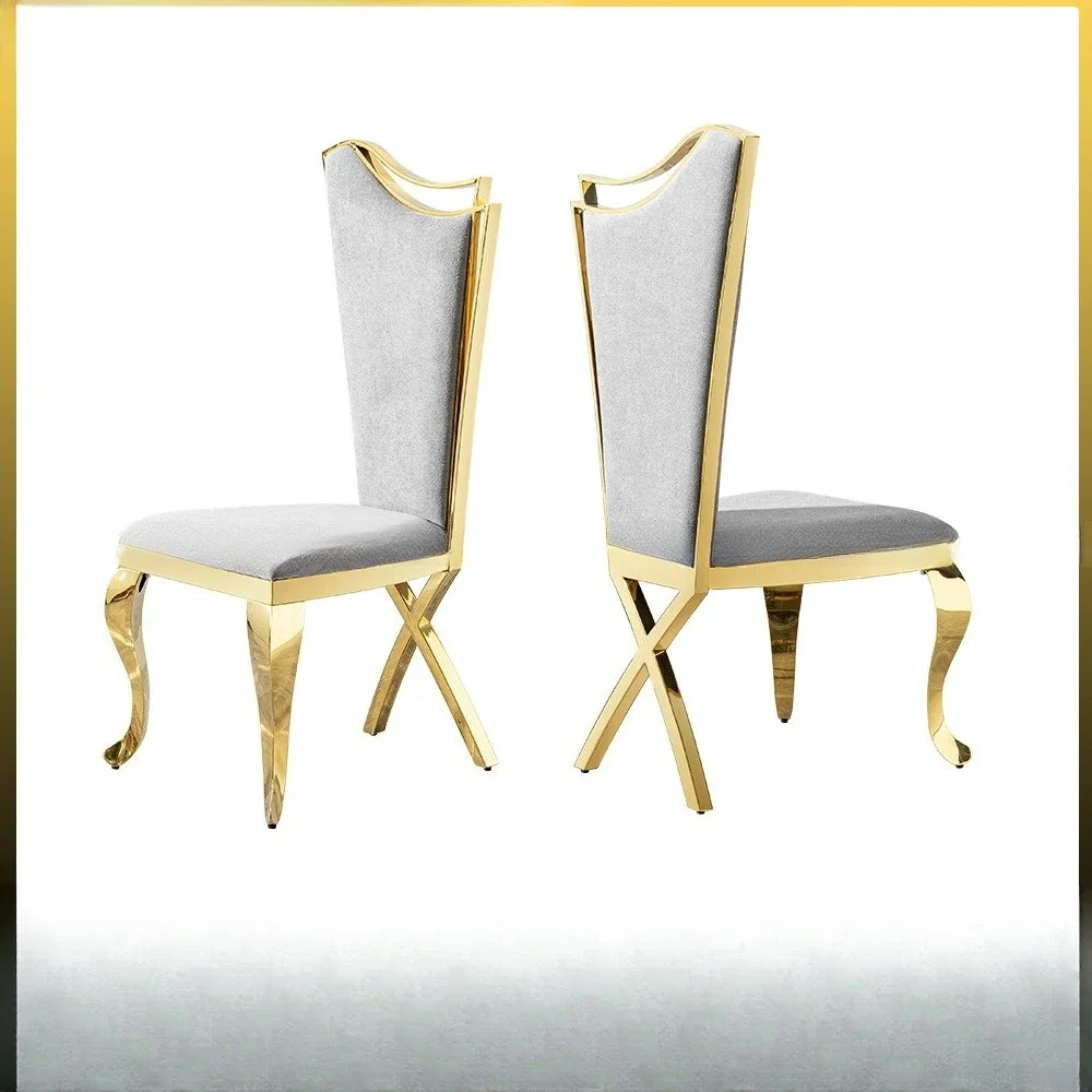 Light luxury dining chair household high-end high-flannel soft bag back chair European gold stainless steel dining