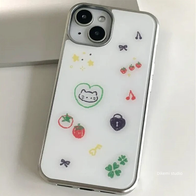 

Ins Korean Cartoon Graffiti Cat Electroplated Drip Glue Phone Case For iPhone 17 Air 16 Pro Max 15 14 Plus 13 12 11 Back CoverIn