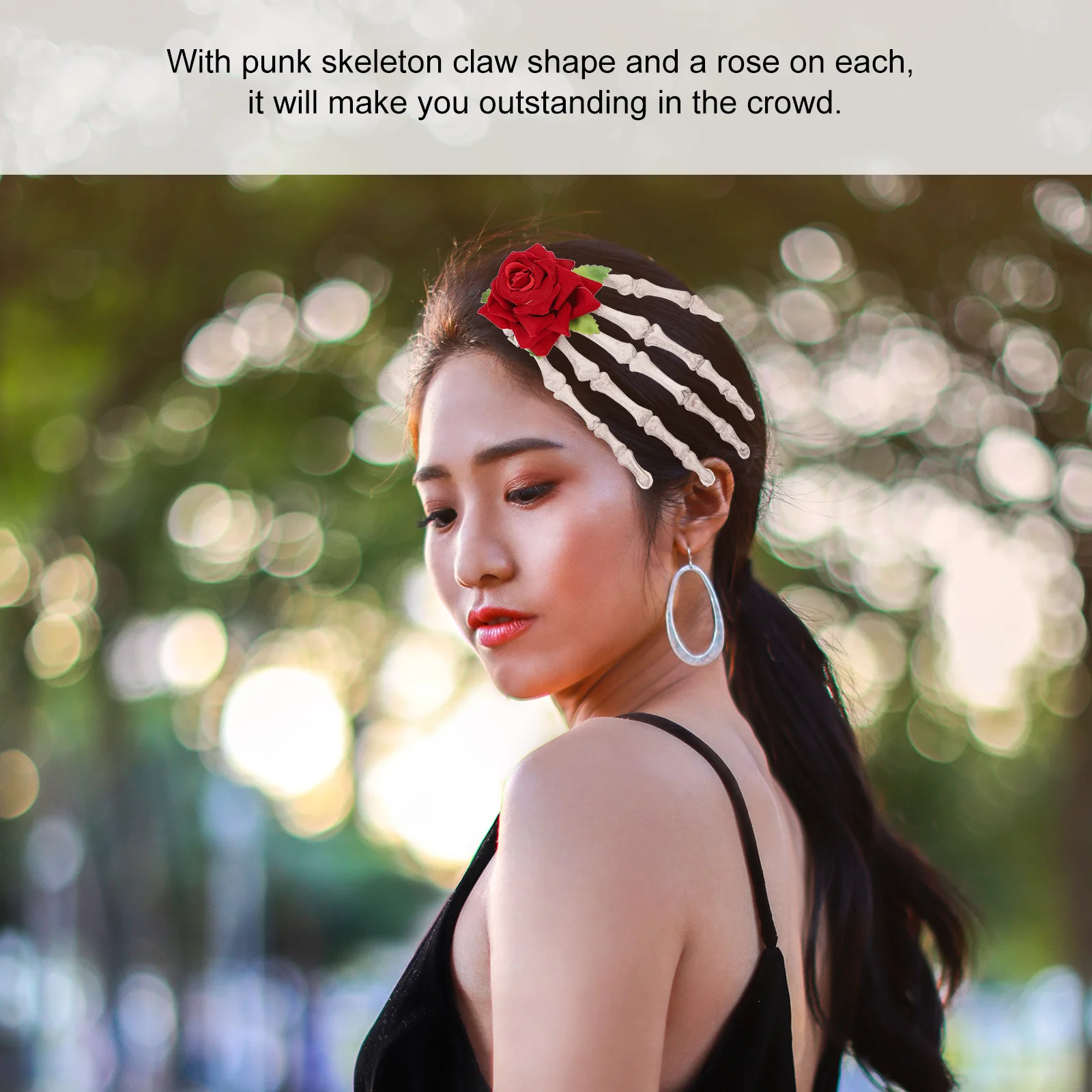 

Skull Hair Clip Rose Finger Hairpin Punk Halloween Party Durable Plastic Rose Hairpin Hair Clip